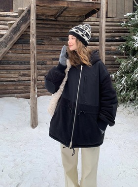 KERNEL COSMOS 迷雾岛屿 休闲双面穿摇粒绒抽绳连帽棉服外套