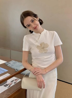 KERNEL COSMOS【夏浔花笺】新中式小立领扶桑花盘扣收腰短袖上衣