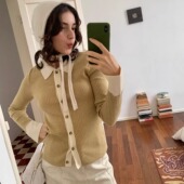 COSMOS 开心果咸酪 时髦法式 KERNEL 撞色polo领修身 羊毛打底上衣