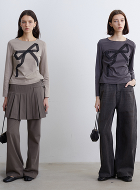 KERNEL COSMOS 折纸蝴蝶结拼色少女感天丝棉修身显瘦T恤