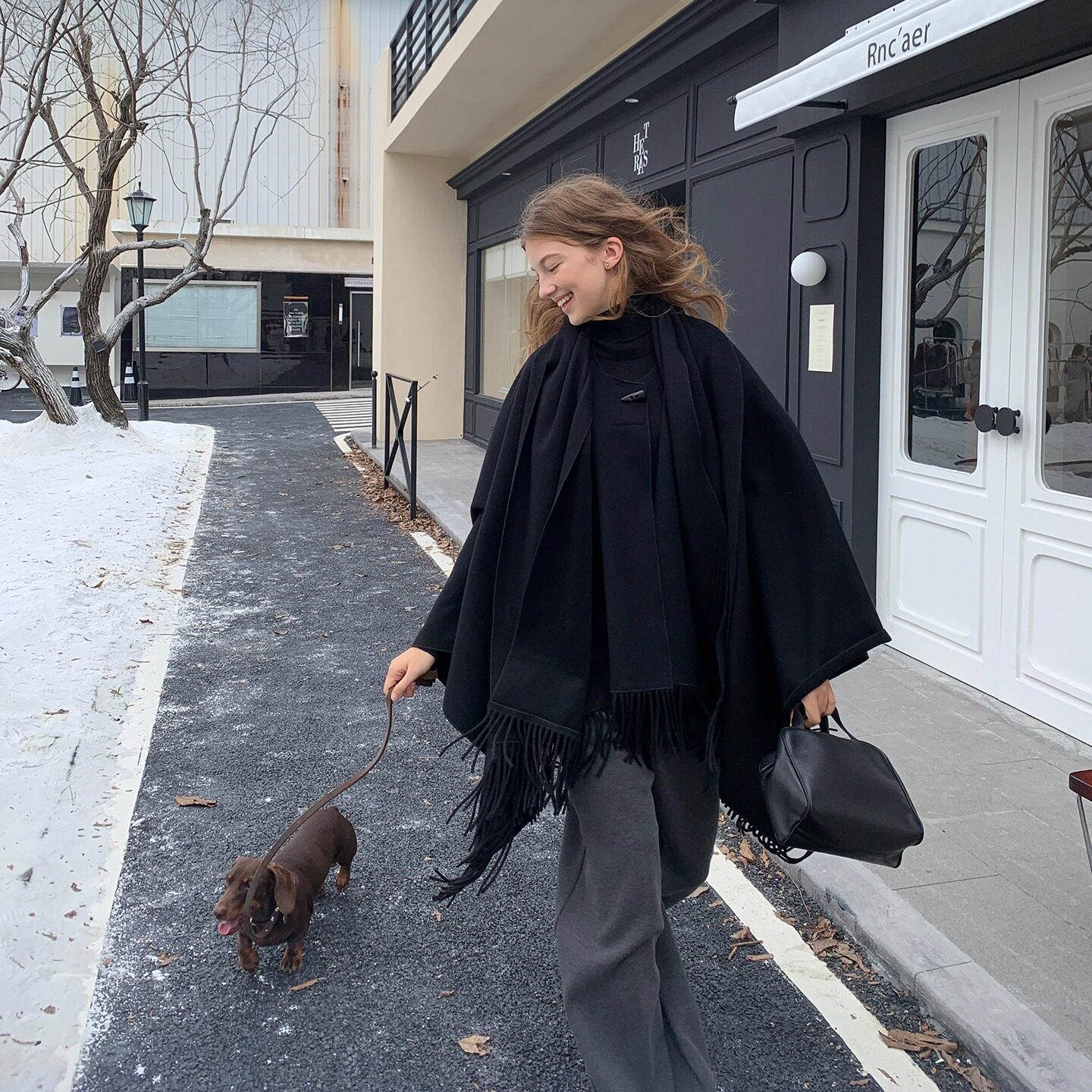 果核宇宙披肩一体羊毛斗篷大衣