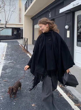 KERNEL COSMOS 冷郁西雅图 慵懒氛围牛角扣披肩一体羊毛斗篷大衣