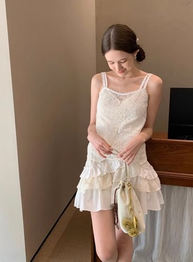 KERNEL COSMOS 莉莉丝花境 重工立体蕾丝拼接吊带上衣荷叶边短裙