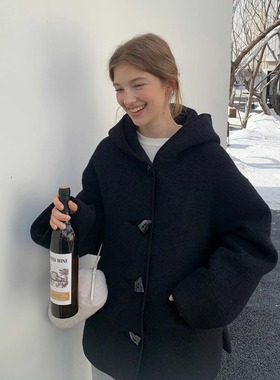 KERNEL COSMOS 软软奶油深巧 秋冬异形扣宽松羊羔毛连帽夹棉外套