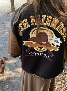 KERNEL COSMOS 约克郡小镇 独家重工刺绣拼皮棒球服羊毛夹克外套