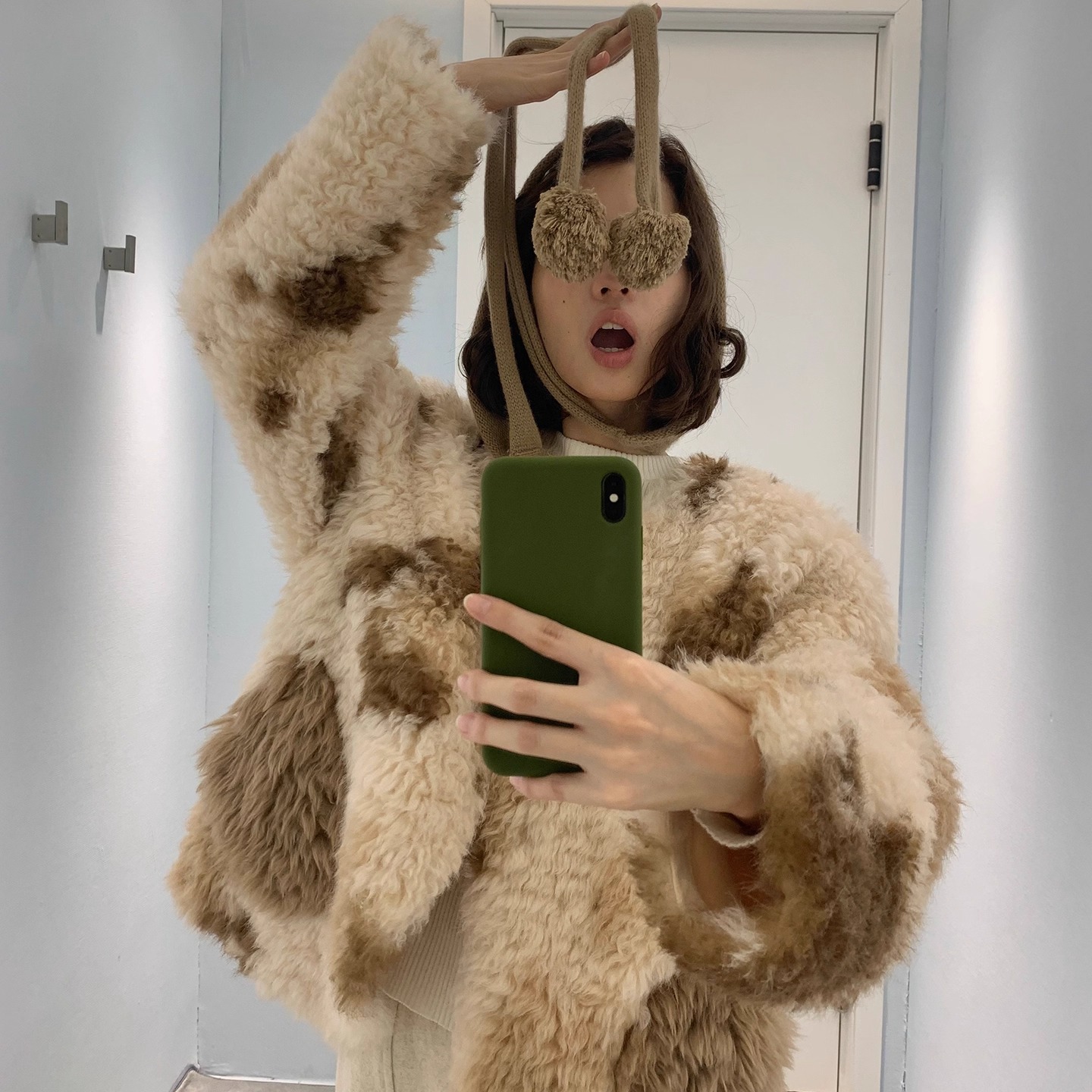 果核宇宙奶牛纹毛毛皮草保暖外套