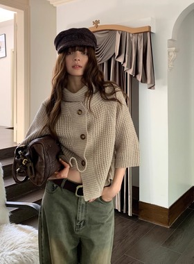 KERNEL COSMOS松仁与黑巧 古早氛围感慵懒粗棒针织套头羊毛短开衫