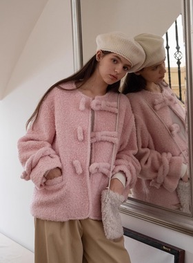 KERNEL COSMOS 松饼布蕾塔  甜美盘扣圈圈慵懒风毛毛呢羊毛外套