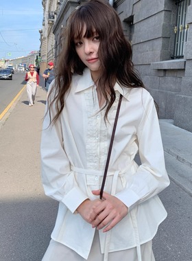 KERNEL COSMOS韦莱斯花园 早秋时髦艺术感立体木耳褶飘带长袖衬衫