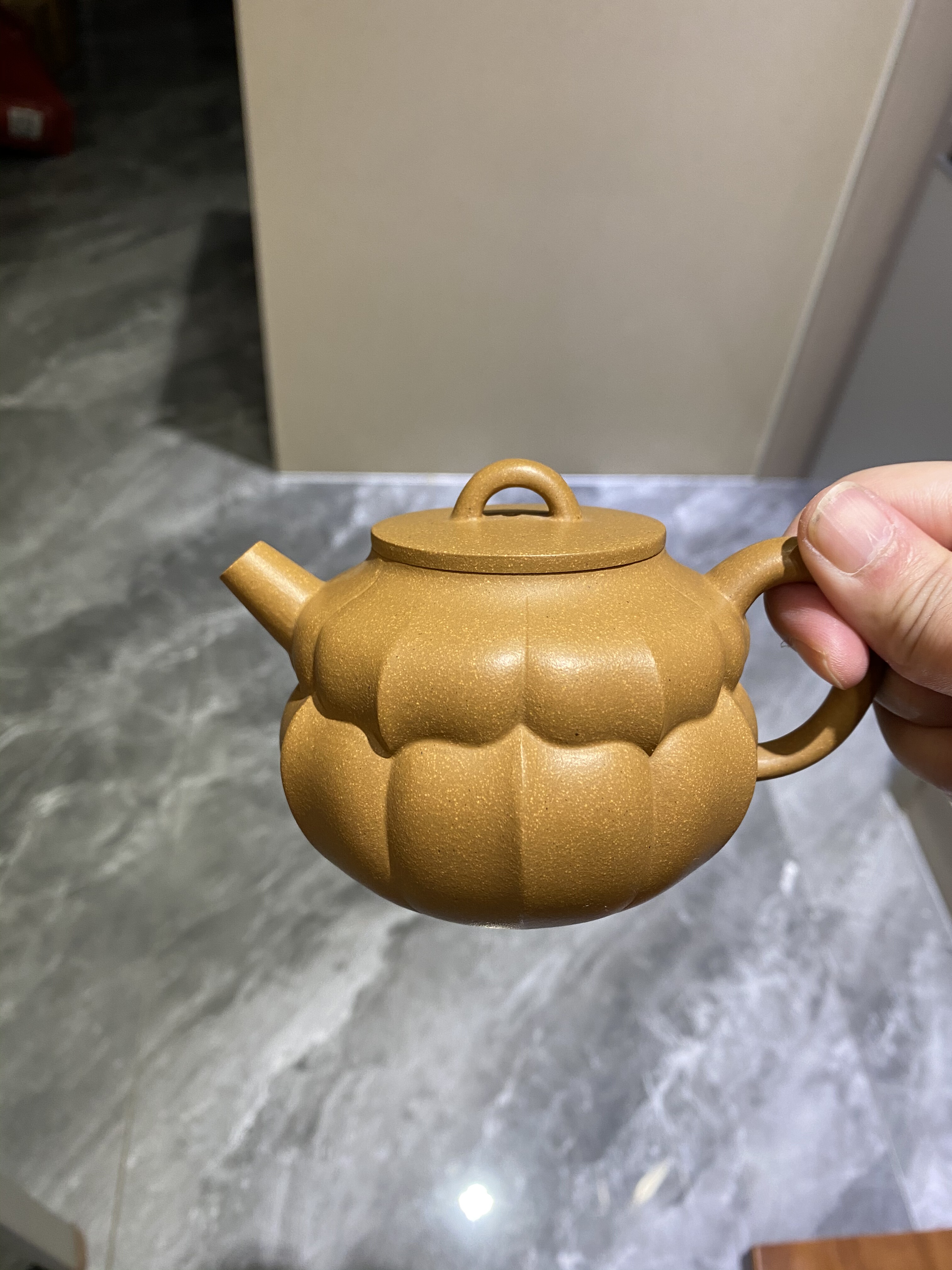 紫砂壶福利黄段粗砂葫芦筋纹250c c