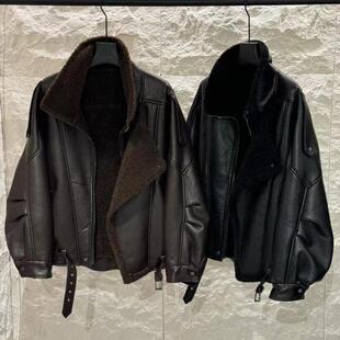 清仓款DVZ加厚保暖廓形百搭显瘦短外套欧货大版酷飒机车夹克皮衣1