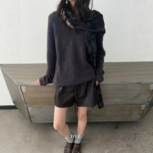 DVZ高品质慵懒风V领羊毛毛衣女宽松套头马海毛针织衫温柔韩系风潮