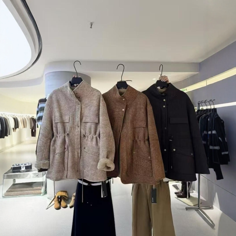 高品质鹿皮绒皮毛一体时尚立领御寒保暖仿羊羔毛外套中长款上衣冬