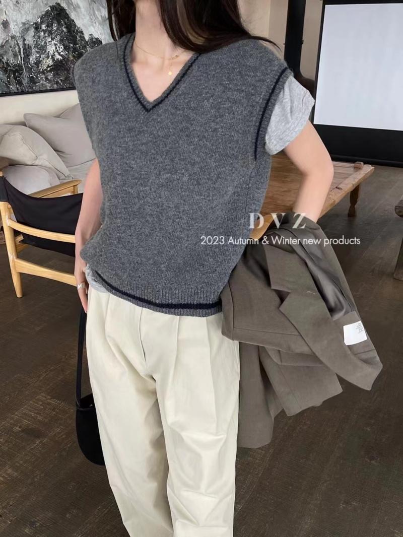 套头通勤常规V领撞色羊毛毛衣女1