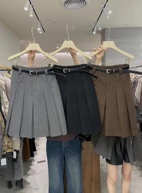 清仓特价款DVZ秋冬设计感百褶通勤纯色显瘦A字裙高腰百搭半身裙女