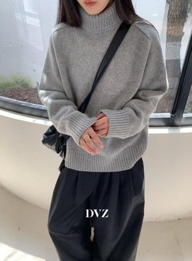 DVZ欧洲站冬季时尚百搭高领宽松显瘦针织衫慵懒风100羊毛保暖毛衣