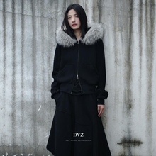 DVZ高品质2025冬季时尚休闲连帽毛毛拼接加绒卫衣保暖外套女上衣1