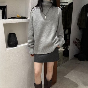 DVZ高品质慵懒风高领羊毛针织衫女宽松套头加厚御寒保暖打底毛衣
