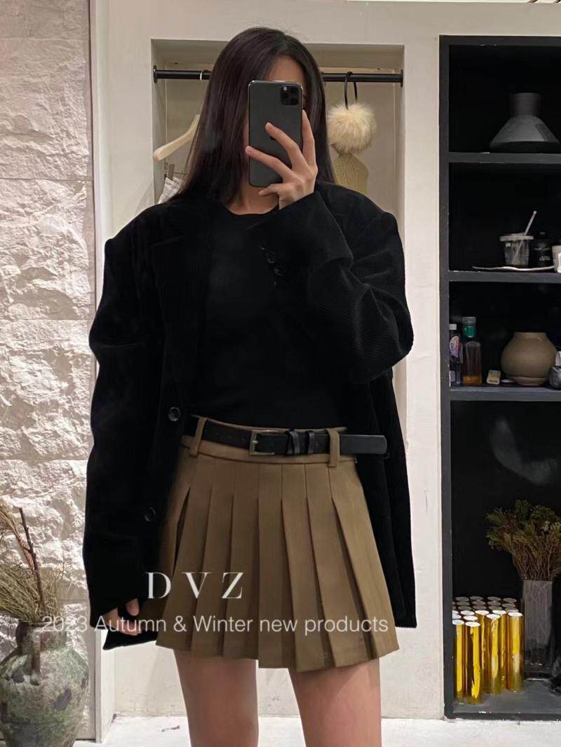 清仓特价DVZ设计感高腰百褶裙秋冬显瘦A字裙迷你短裙半身裙裤裙女