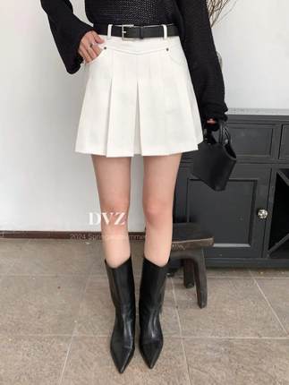 清仓款DVZ韩系高腰显瘦设计感百褶半身裙甜辣安全裤气质A字短裙女