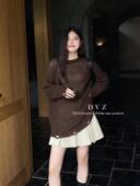 宽松羊毛毛衣女1 马海毛慵懒显瘦套头针织衫 DVZ秋季 设计感镂空长袖