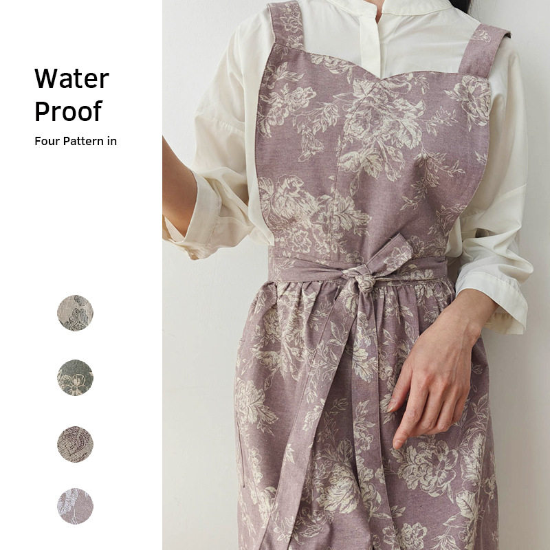 高档出口印花亚麻围裙法式厨房日韩背带围腰花艺长款加长腰带防水,家庭/个人清洁工具,围裙套装,淘宝优惠券,粉丝福利购,淘宝优惠卷