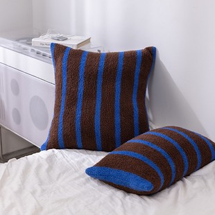 美拉德复古条纹抱枕双面半边绒针织腰枕抱枕客厅卧室样板间靠枕垫