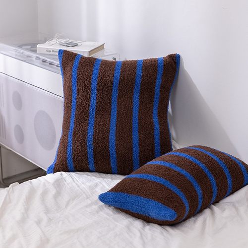 美拉德复古条纹抱枕双面半边绒针织腰枕抱枕客厅卧室样板间靠枕垫
