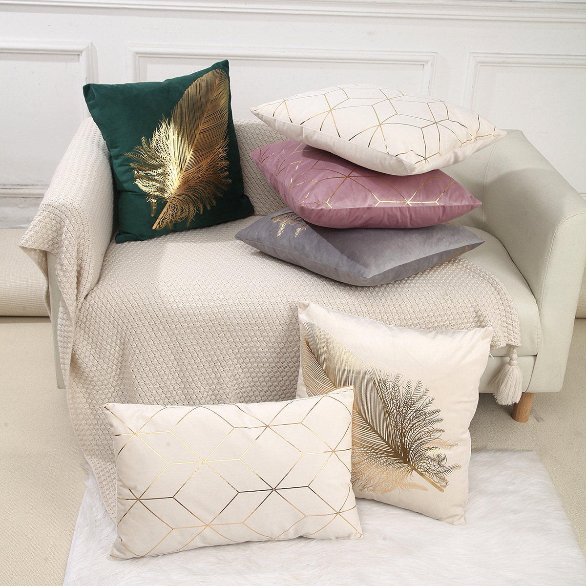 跨境热销荷兰绒烫金抱枕套家居床头靠垫套办公室午休枕汽车靠枕套