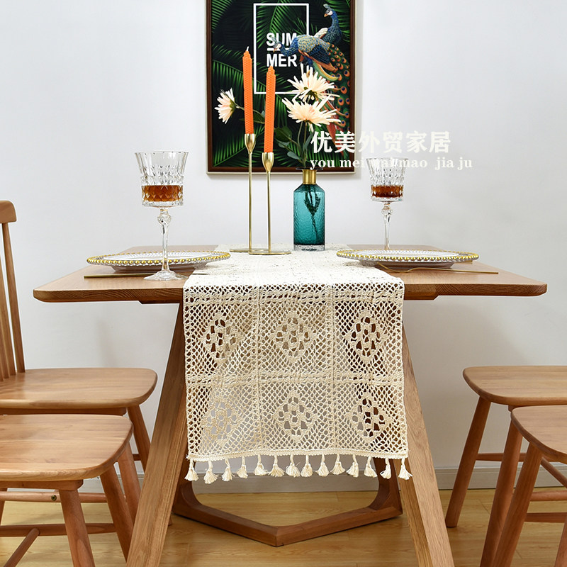 美式田园ins风纯棉钩花电视柜餐边柜斗柜鞋柜餐桌茶几桌布桌旗,居家布艺,桌旗,淘宝优惠券,粉丝福利购,淘宝优惠卷