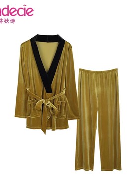 芬狄诗睡袍长袖宽松家居服FLP0093/FLP0080/丝绒翻领睡袍FL00254