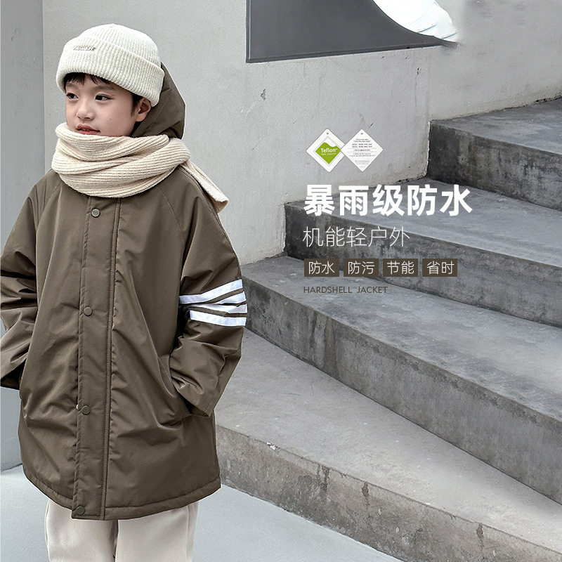 2024新款冬装儿童棉袄男孩夹棉外套 冬季中长款防水男童棉服批发