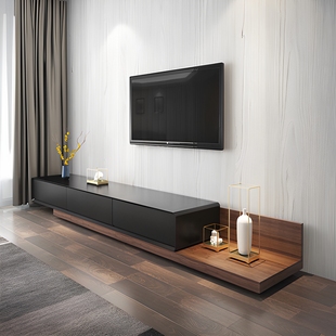 北欧可伸缩落地电视机柜茶几现代简约实木多层客厅地柜2025新款