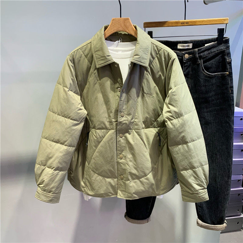 翻领轻薄短款羽绒服男