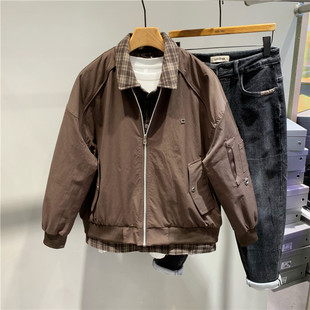 棉服外套潮流时尚 冬季 假两件短款 拼接衬衫 痞帅保暖休闲棉夹克 新款