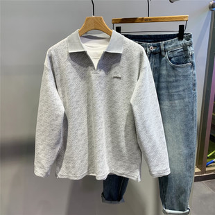 假两件翻领套头卫衣2026春季 宽松通勤V领衫 新款 时尚 韩版 潮流时尚