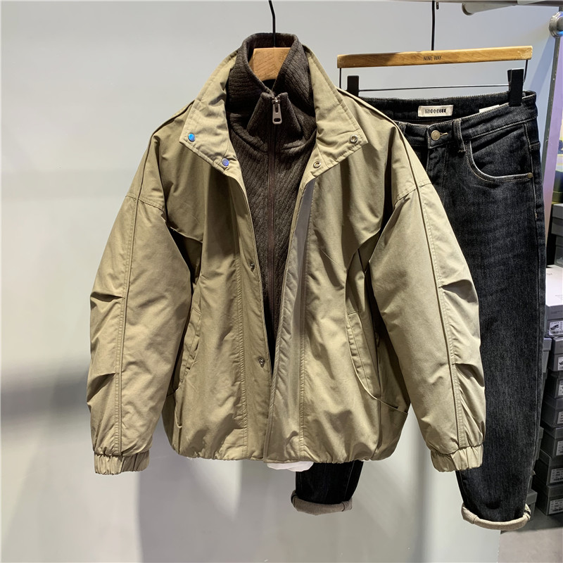 拼接针织立领假两件羽绒服