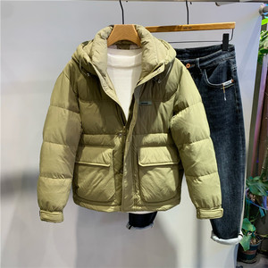 冬季新款男士拼色连帽加厚短款羽绒服韩版简约工装面包服保暖轻便