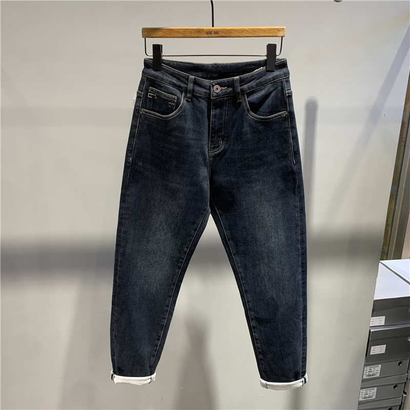 冬季新款复古时尚加绒小脚修身弹力牛仔裤韩版青年显瘦百搭休闲裤