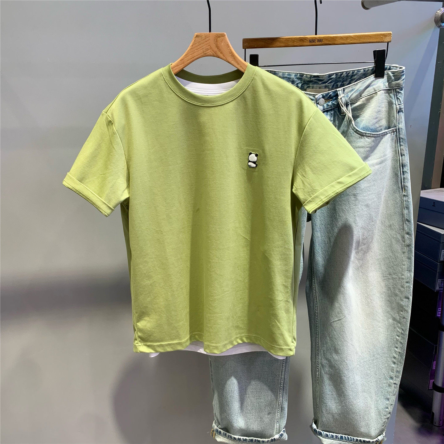 夏季新款卡通小熊刺绣短袖T恤韩版时尚男简约弹力凉感内搭打底潮t