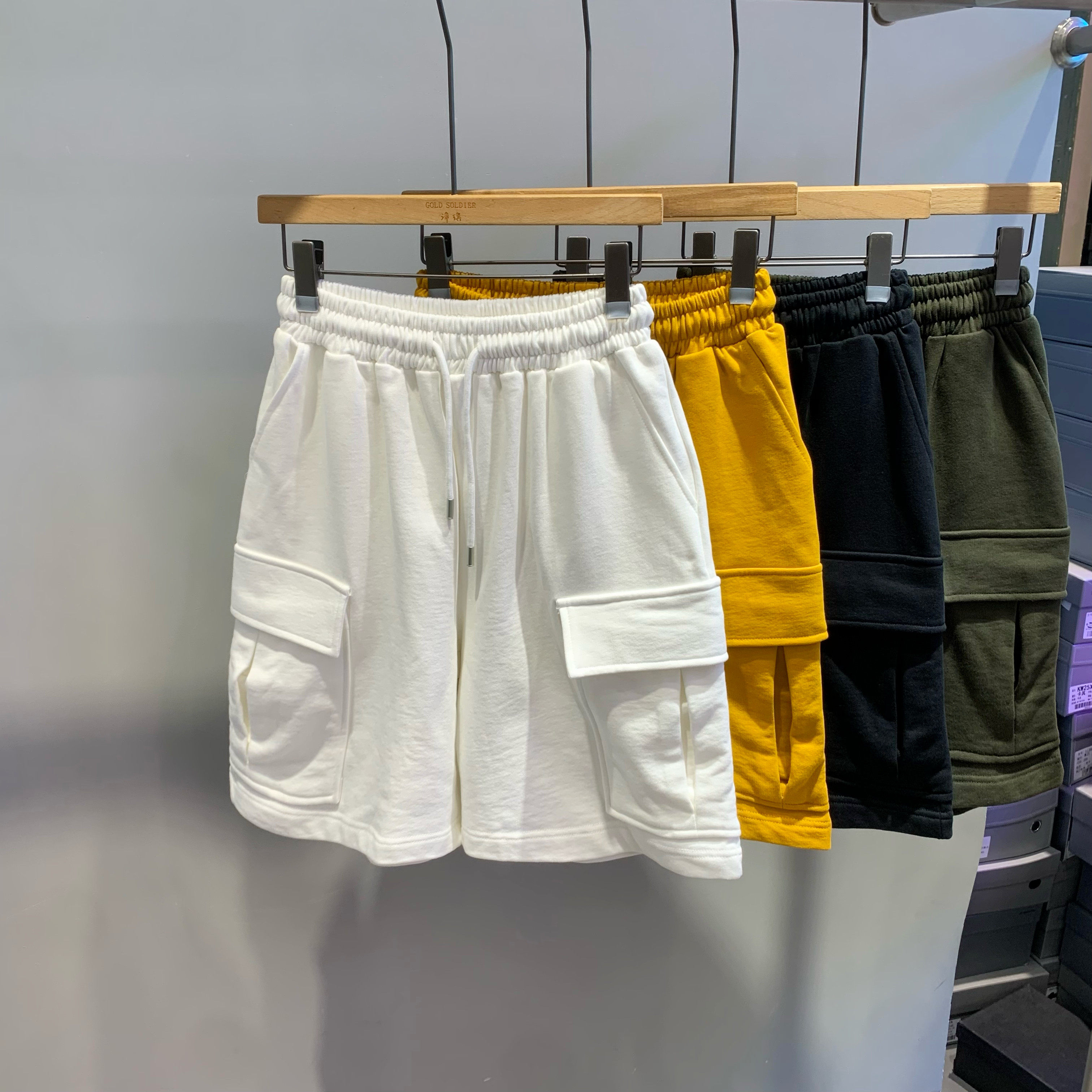 夏季新款简约工装多口袋重磅棉五分裤男韩版宽松痞帅抽绳运动短裤