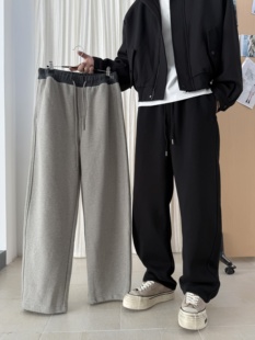 冬季新款男士加绒加厚腰拼色复古直筒休闲裤时尚百搭宽松运动卫裤