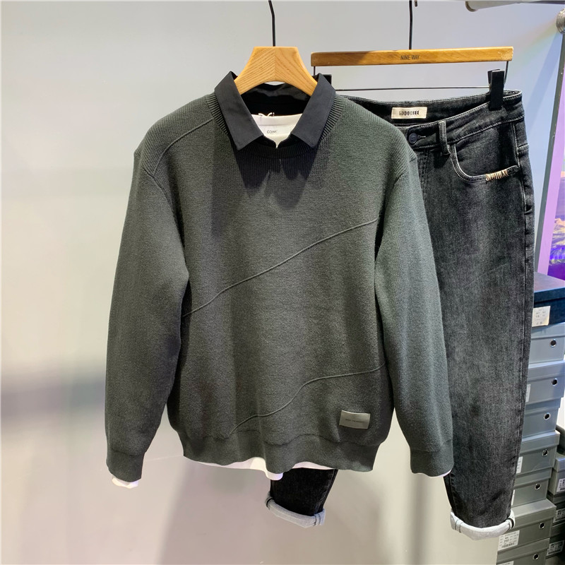 衬衫领假两件毛衣内搭