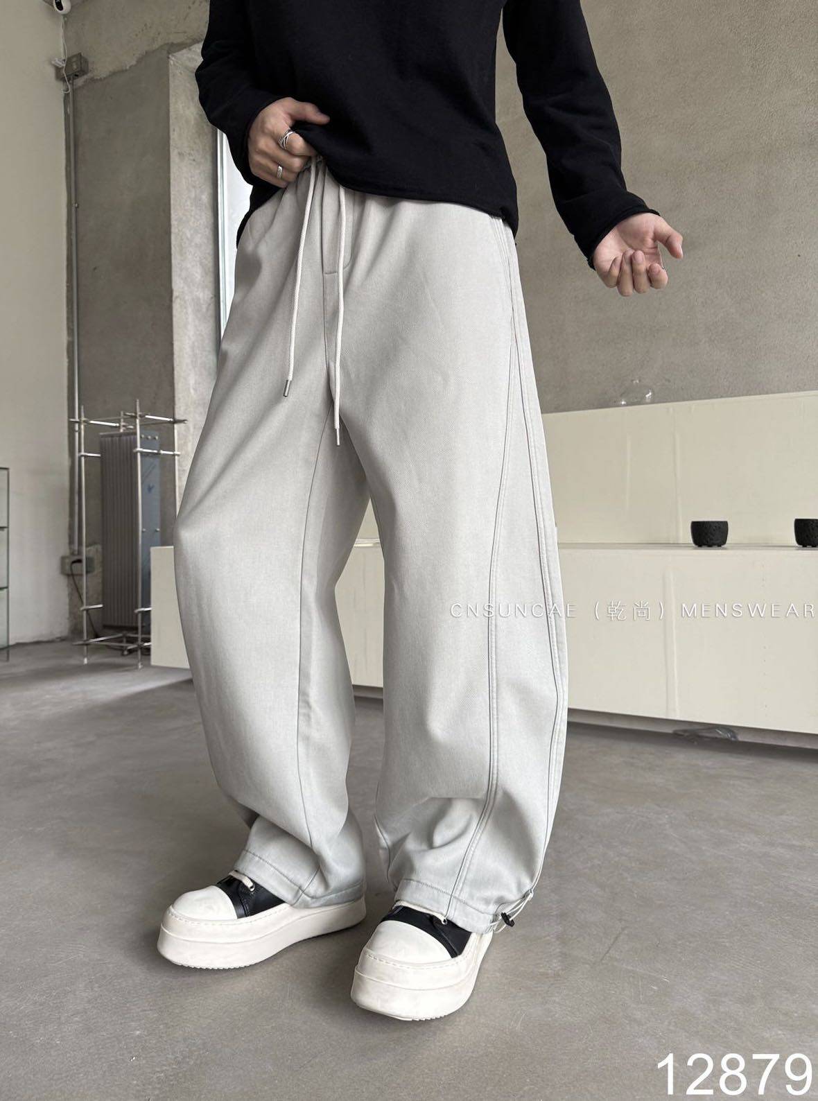 冬季新款加绒加厚弯刀卫裤男潮牌宽松直筒阔腿裤百搭休闲运动长裤,男装,卫裤,淘宝优惠券,粉丝福利购,淘宝优惠卷