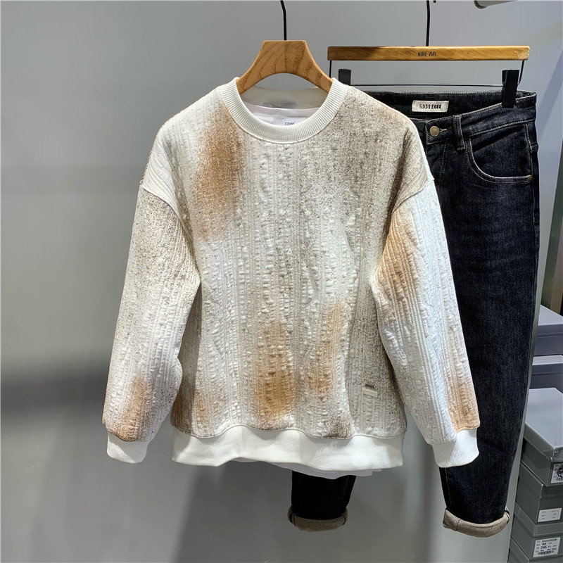 美式扎染复古加绒套头卫衣男