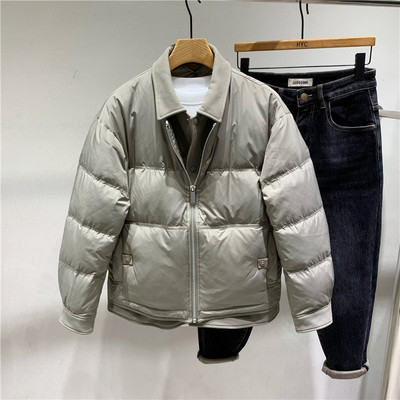 短款假两件翻领轻薄羽绒服男