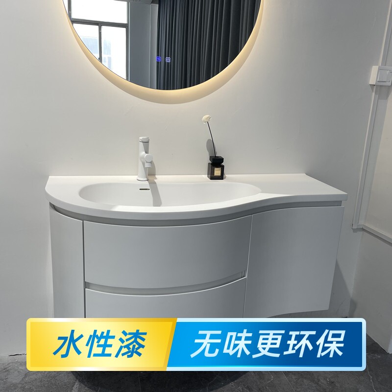异形浴室柜转角圆弧一体盆芒果盆洗漱台多层实木烤漆卫浴柜窄台盆