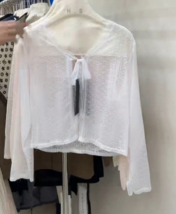 罩衫 防晒衣女开衫 配吊带裙子短款 镂空蕾丝小披肩夏季 薄纱外搭长袖