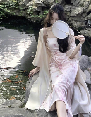 新中式连衣裙女国风佛系禅意青绿色改良旗袍江南水乡苏州穿搭