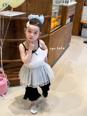 Opolala 26夏 女童拼纱白吊带78098黑色七分喇叭裤78099